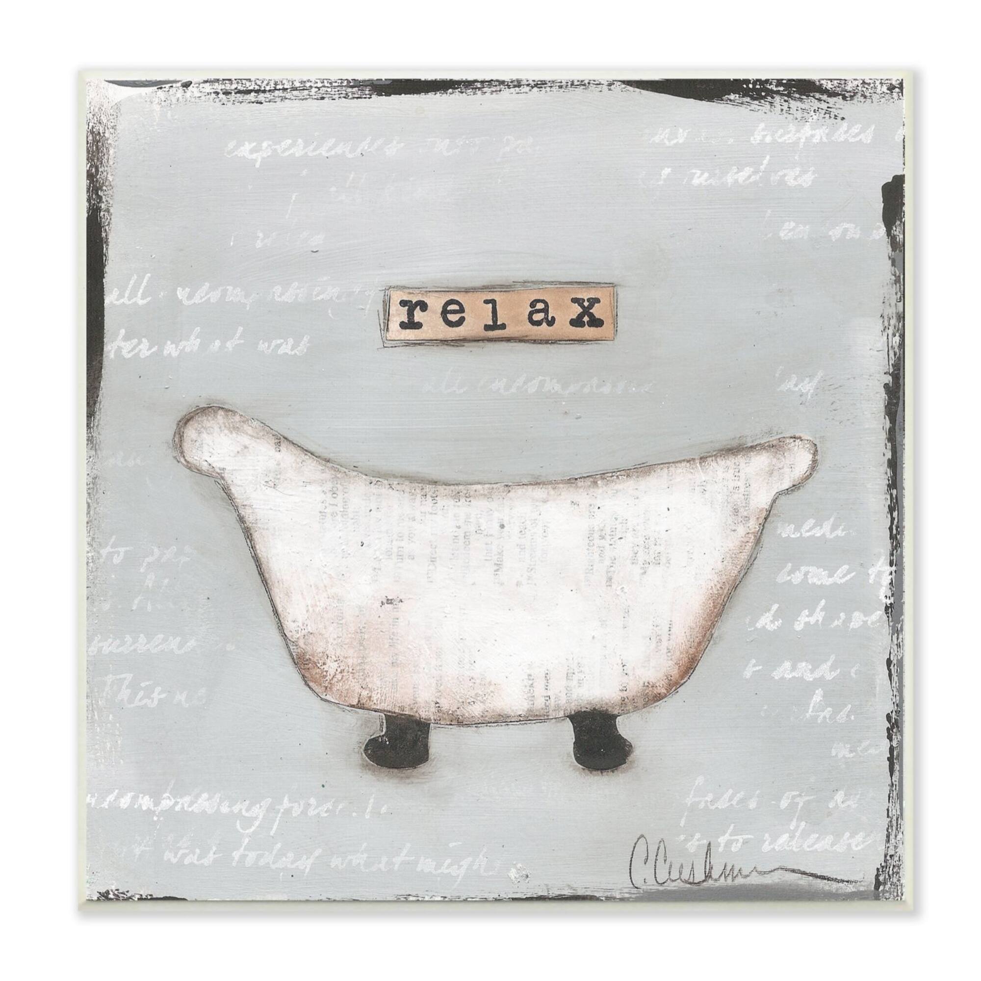 Stupell Industries Relax Bathtub Pastels Bath Wood Wall Plaque